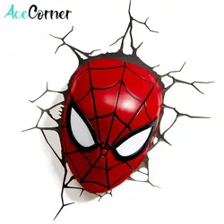 Acecorner-cabeça de homem-aranha 3d, luminária de parede led, super-herói, criativo, vingadores, marvel, luz noturna para natal, meninos e crianças, presentes