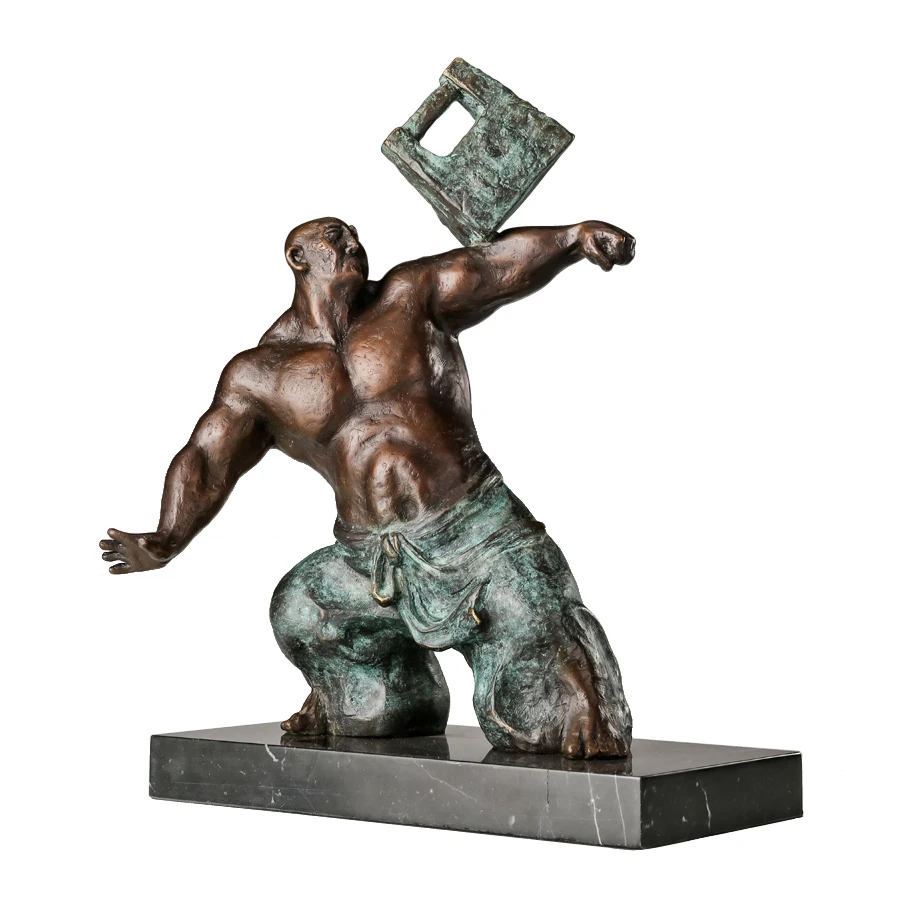 Strong Man Practicing Sculpture Bronze Muscular People Statue Art Home Gym Ornament