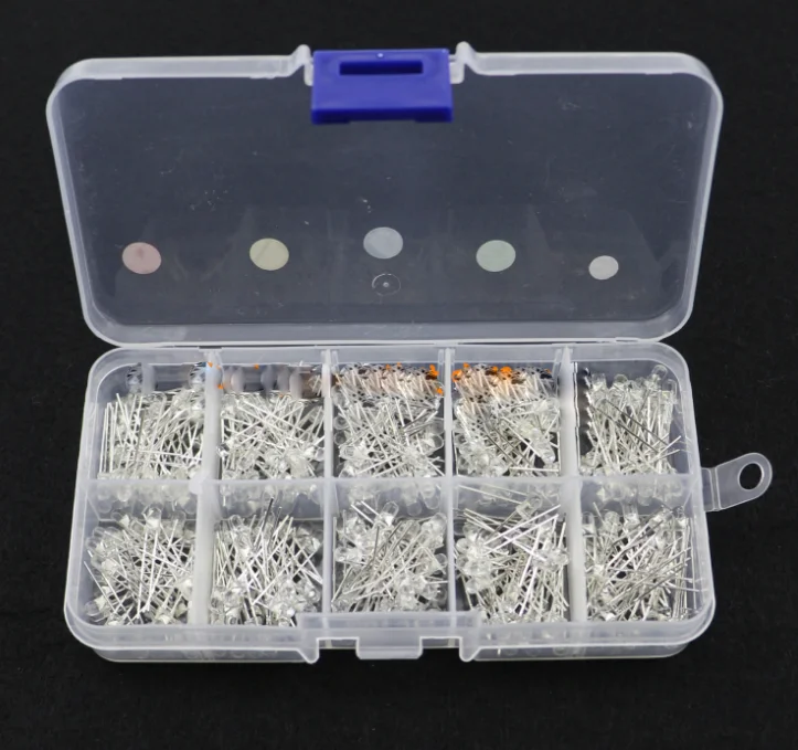 300 Cái/hộp 3MM 5 Màu Assortment Tròn Trong Suốt Sáng Điốt Phát Sáng Đèn F3