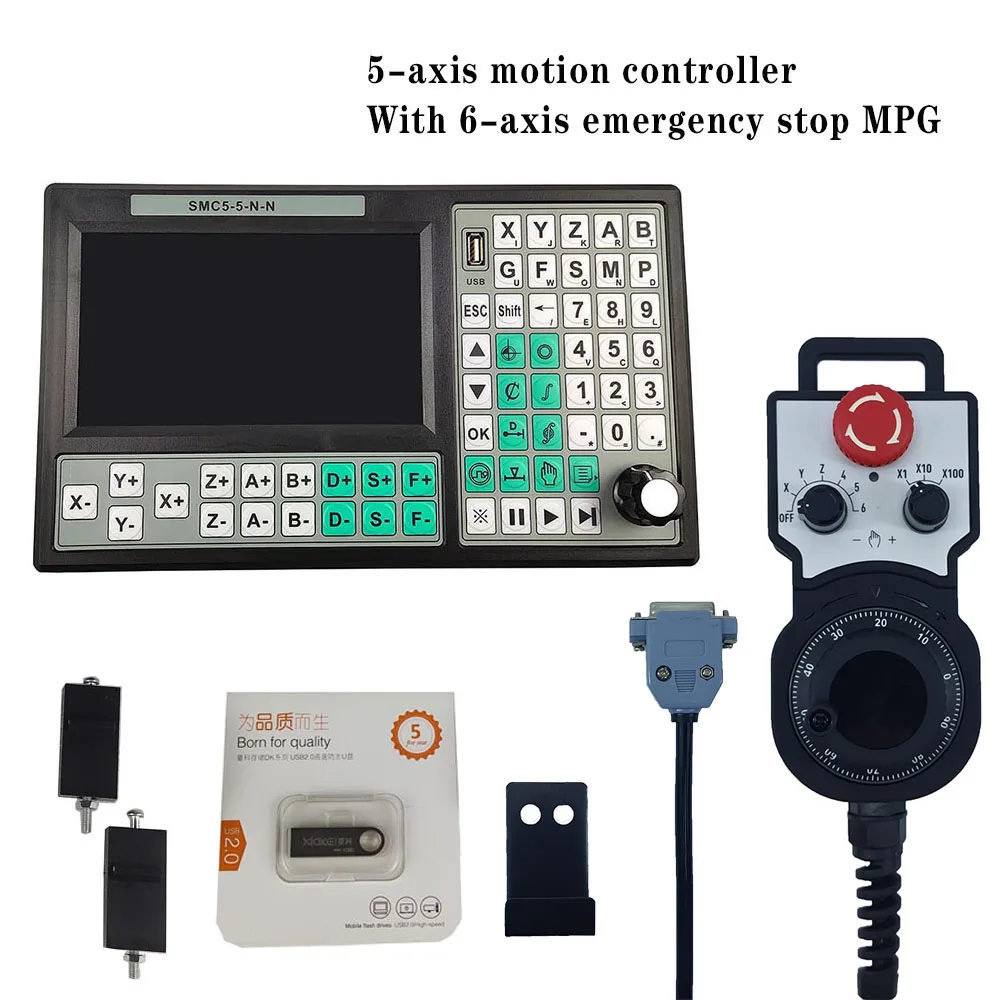 

Special offer 5 axis offline CNC controller set 500KHz motion control system 7 inch screen 6 axis emergency stop hand wheel