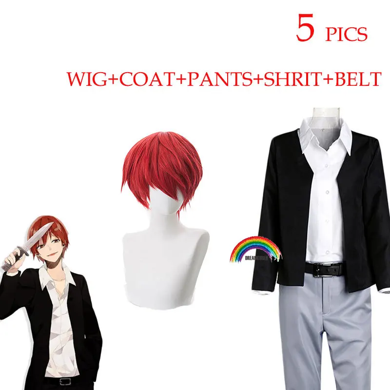 Anime Assassination Classroom Akabane Karma Short Wig Cosplay Costume Hair Party Men Cosplay Wigs  Suit Coat  5PICS