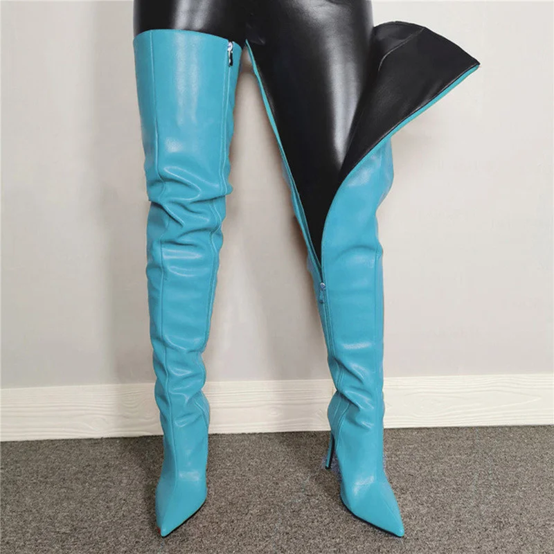 2024 High Heels Women\'s Over The Knee Boots Size 46 Sexy Women Shoes Colorful Pu Leather Thigh High Boots