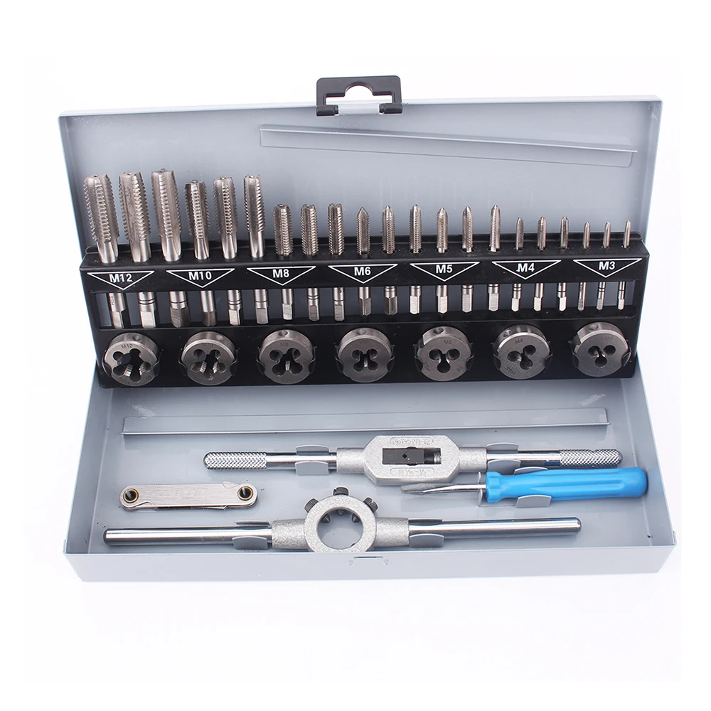 YOUSAILING Manual Taps Kit Set Of 32PCS DIN352 Taps Dies M3-M12 Taps Each Sieze 3PCS 6542 High Speed Steel