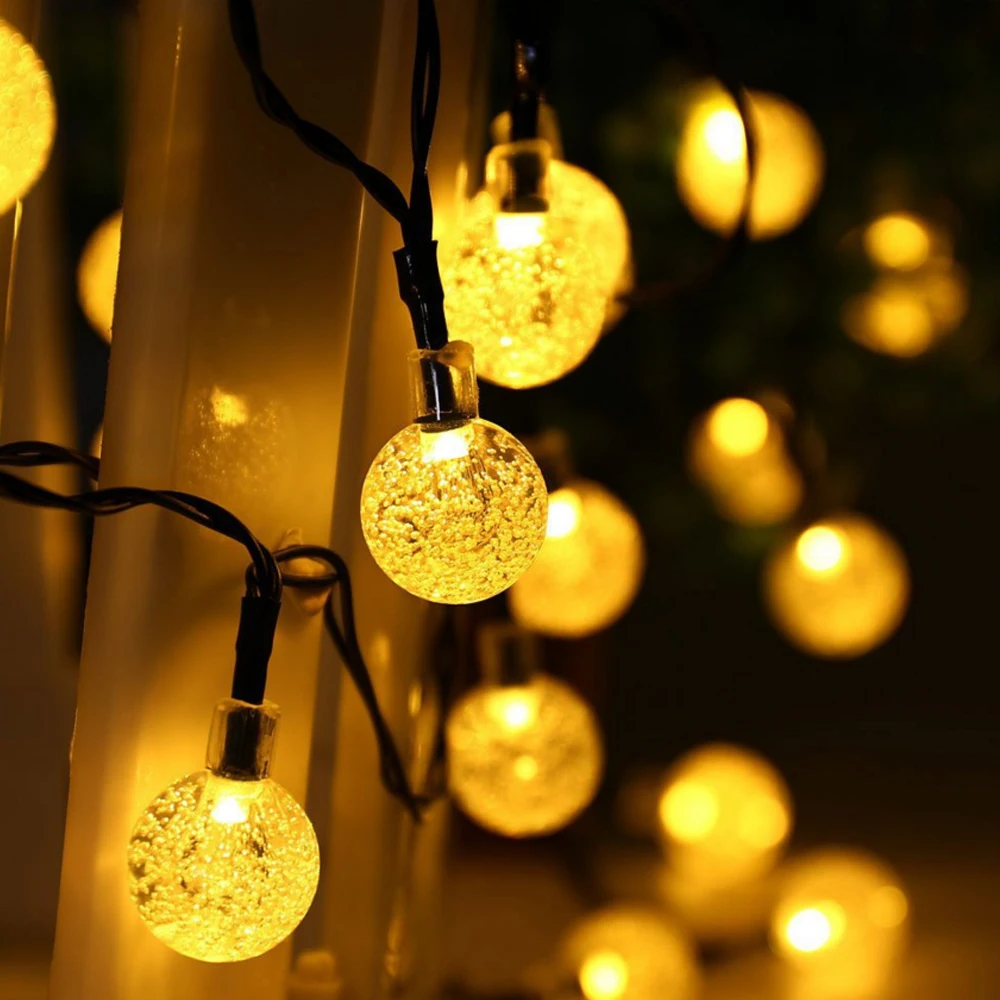 Solar LED String Globe Bulb String 6.5m 30 LED Fairy Light String LEDs Ball Christmas Light Garland Wedding Garden Decoration