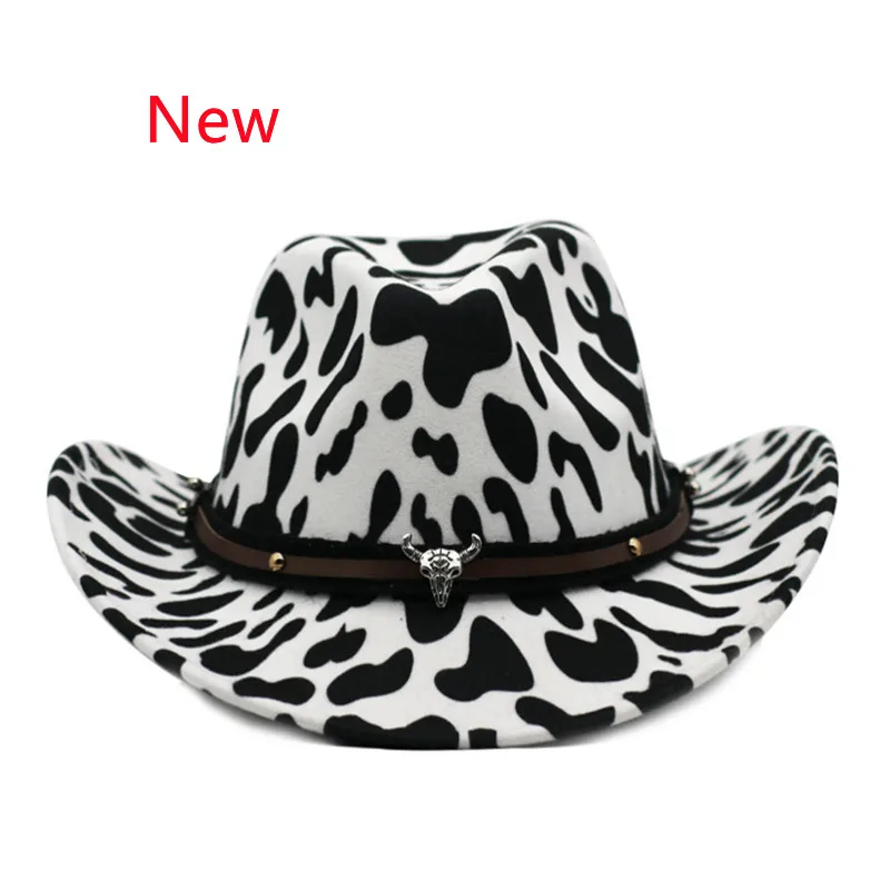 Cow hat with accessories fedora hat cowboy pattern hat female summer 2021 new style hip-hop retro sunscreen western curly Cows