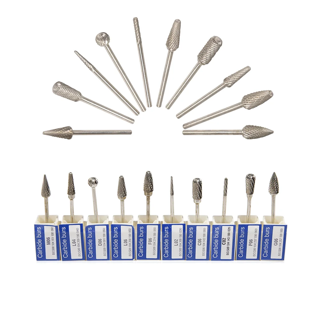 5 pcs (10 types) New Dental Tungsten Carbide Steel Burs Cutters Shapes Tips Polishing M06 Fit 2.35mm Dental Lab