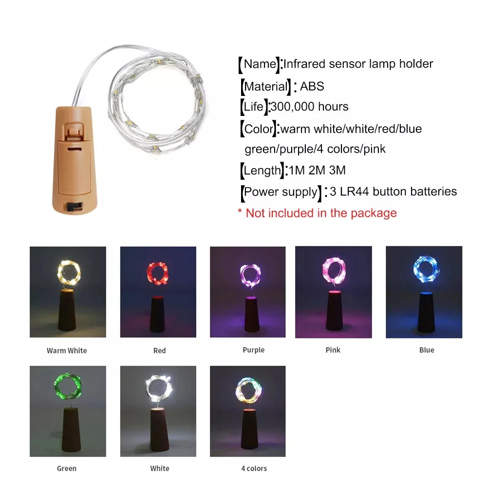 LED Wine Cork String Light LR44 Button Battery Fairy Lights Christmas Party Garland Waterproof Colorful Lights