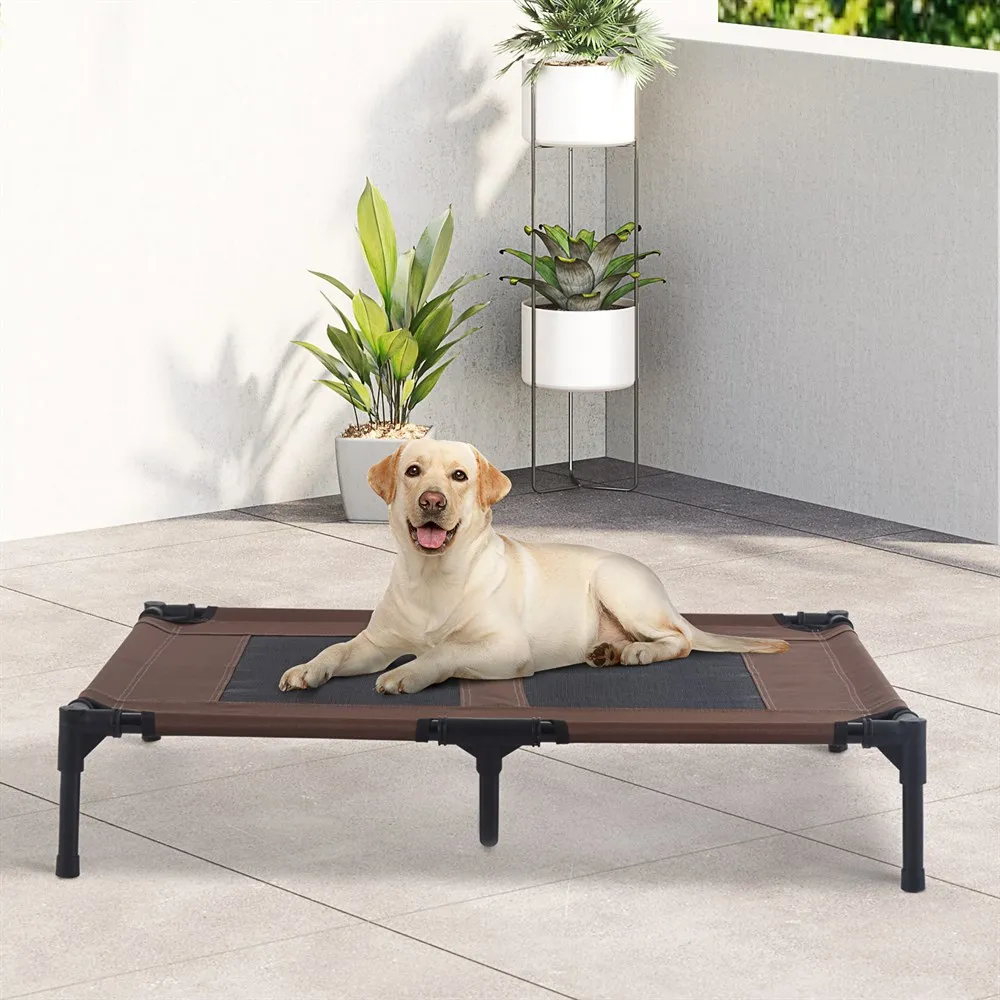 PawHut raised pet bed for dogs breathable mesh and Oxford cloth outside inside 91,5x76,2x18 cm Brown