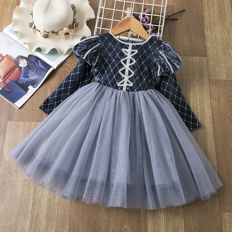 Kids Thicken Plus velvet Autumn Winter Dresses for Girls Lace Princess Dress Long Sleeve Party Vestidos Kids Children Clothing