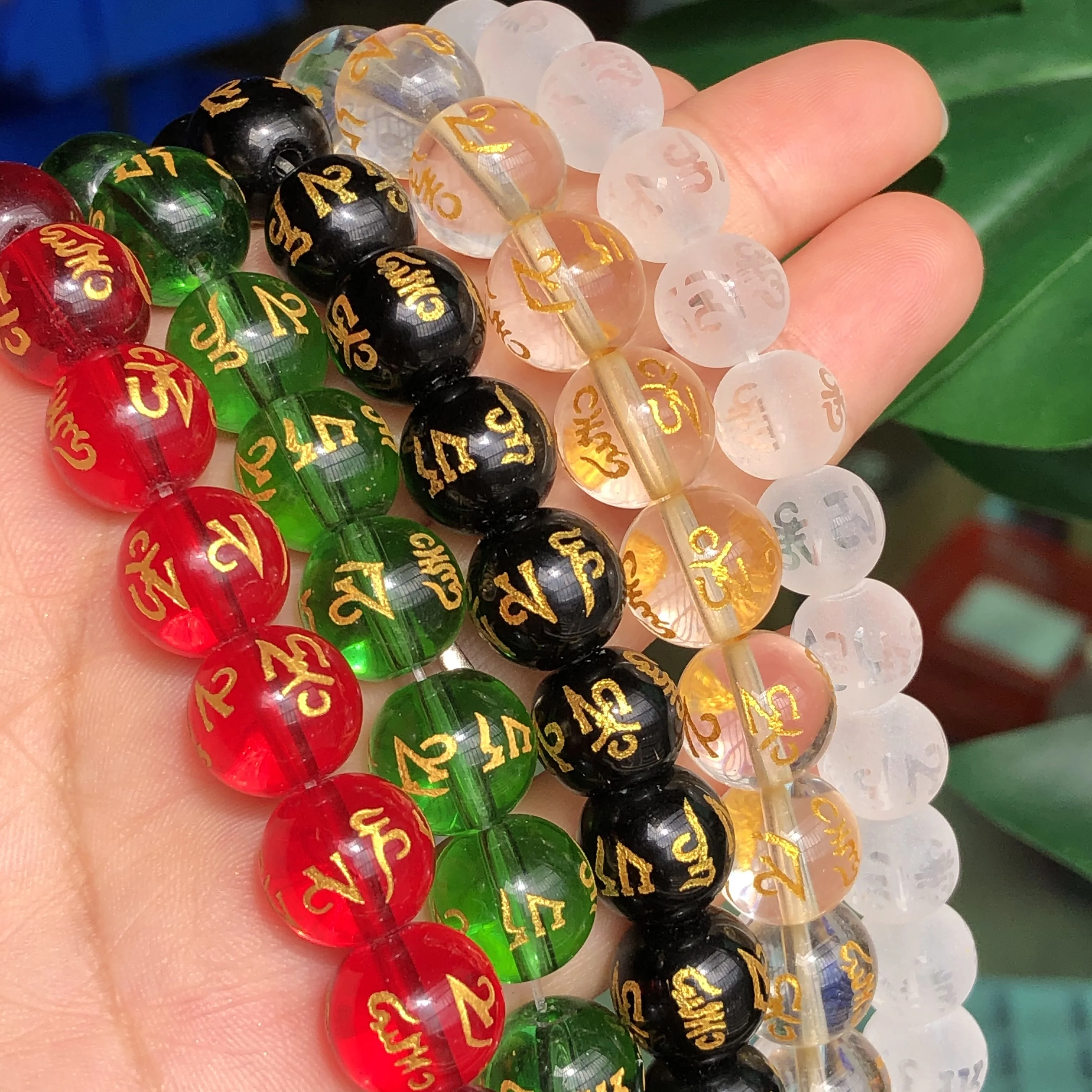 Six Word Mantra Prayer Buddha Beads Natural Agates Clear Crystal Glass Lucky Amulet Beads DIY Charms Bracelet For Jewelry Making