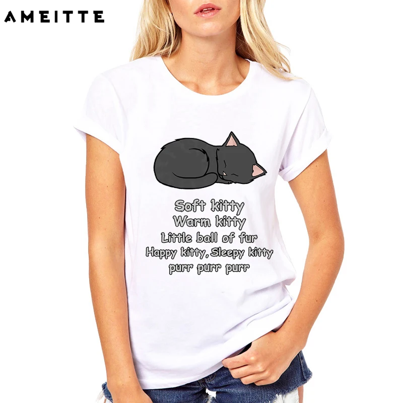 AMEITTE Summer Tops big bang theory design T Shirts Women Cute soft kitty Print Fashion All-match Female White Tee Shirt