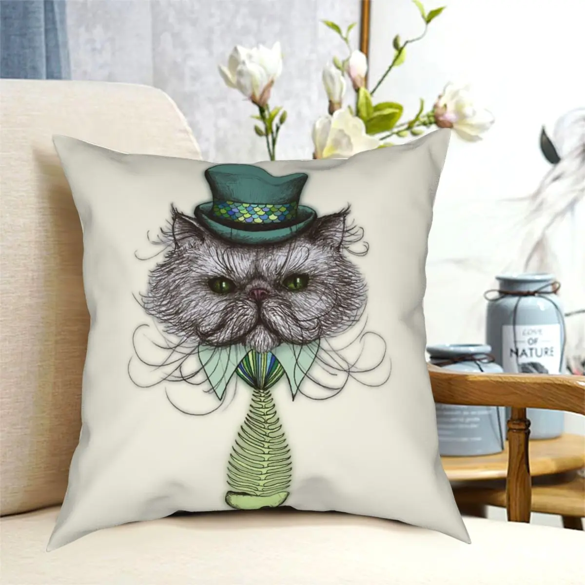 Not Your Average Cat Square Pillowcase Polyester Pattern Zipper Decorative Home Cushion Cover