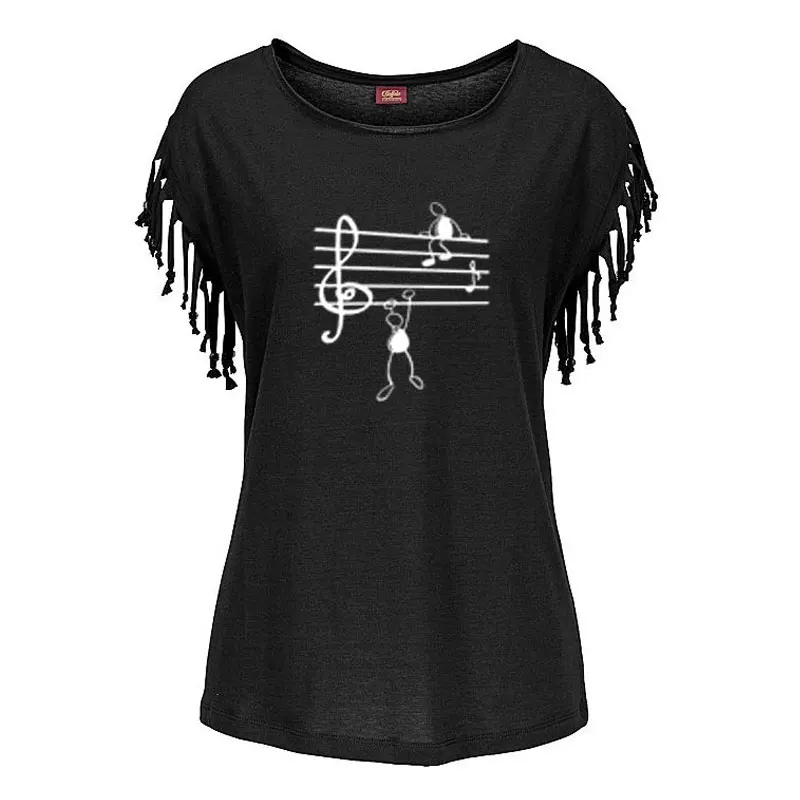 2021 Fashion Music Notes Woman T Shirt Print Fit Ladies Casual Cotton Tassel Short Sleeve O-neck T-shirt