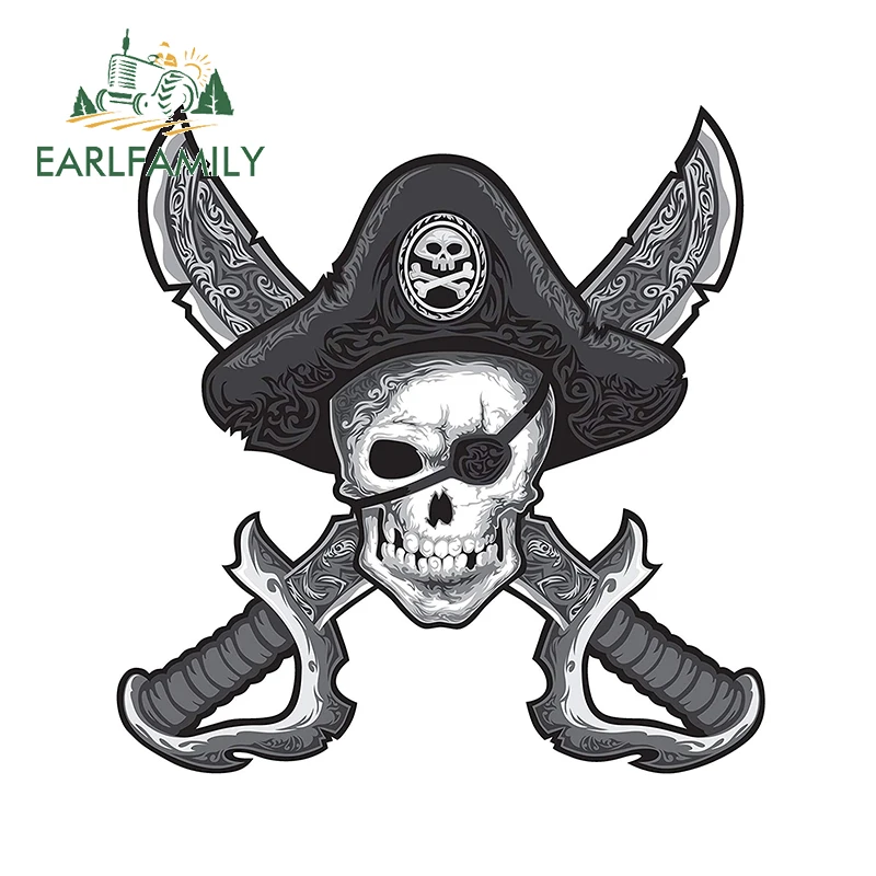 EARLFAMILY 13cm x 12,6 cm für Pirate Schädel Vinyl Auto Aufkleber Motorrad Motorrad Helm Persönlichkeit Windschutzscheibe Windows Aufkleber