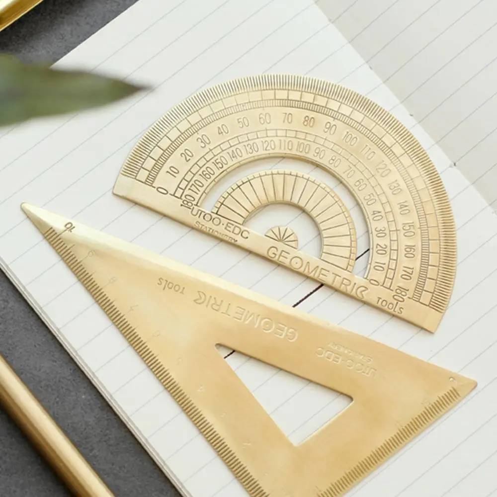 Vintage Brass Ruler Triangle Ruler Protractor School Kids Gift Set Measure Tools, 12cm 15cm Ruler Kawaii Stationery Accessories