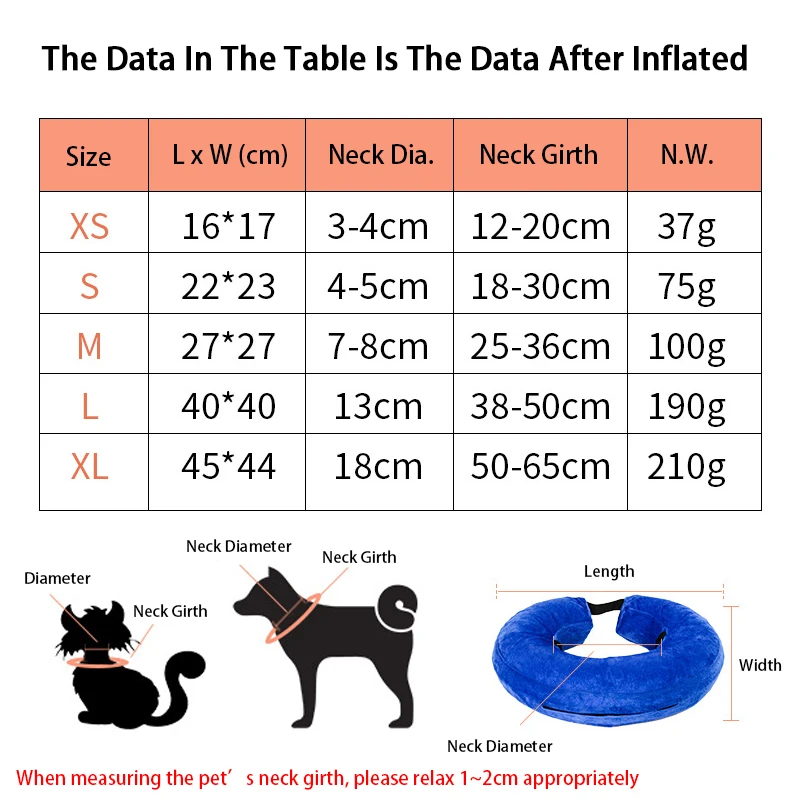 Opblaasbare Huisdier Kraag Anti-Bite Hals Elizabethan Kraag Leuke Kat Hond Puppy Neck Beschermende Cirkel Kraag Voor Kleine Grote honden