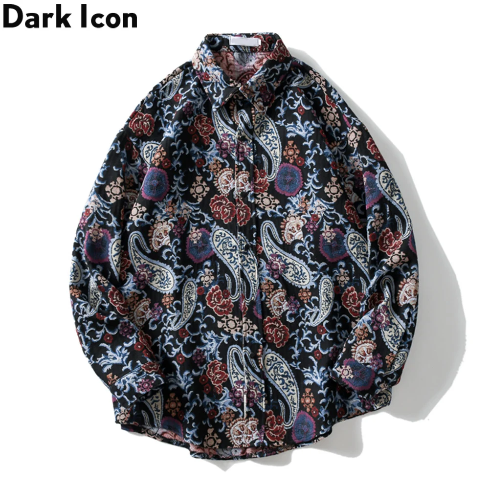 Dark Icon Thick Shirt Jacket Men Turn-down Collar Men\'s Shirt Embroidery Shirts for Men