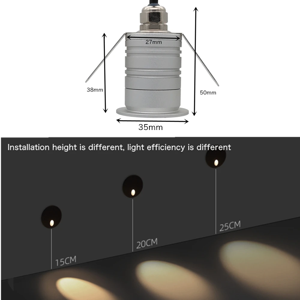Углубленный светодиодный светильник для лестницы, 1 Вт, из алюминия, 12 В постоянного тока, для сада, ванной комнаты, дорожек, углов, ножесветильник лестницы