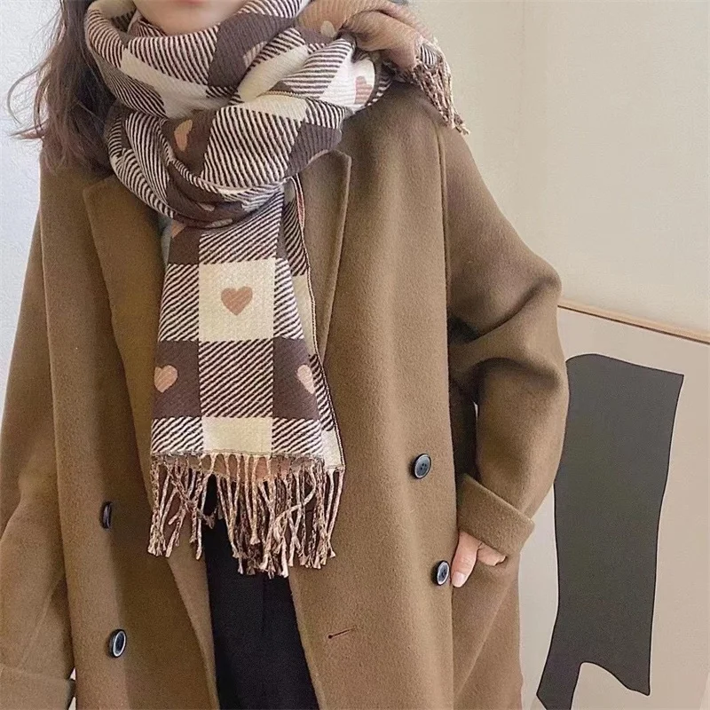 Fashion Winter Cashmere Scarf Women 2022Design Warm Pashmina Blanket Plaid Heart Scarves Female Shawl Wrap Thick Foulard Bufanda