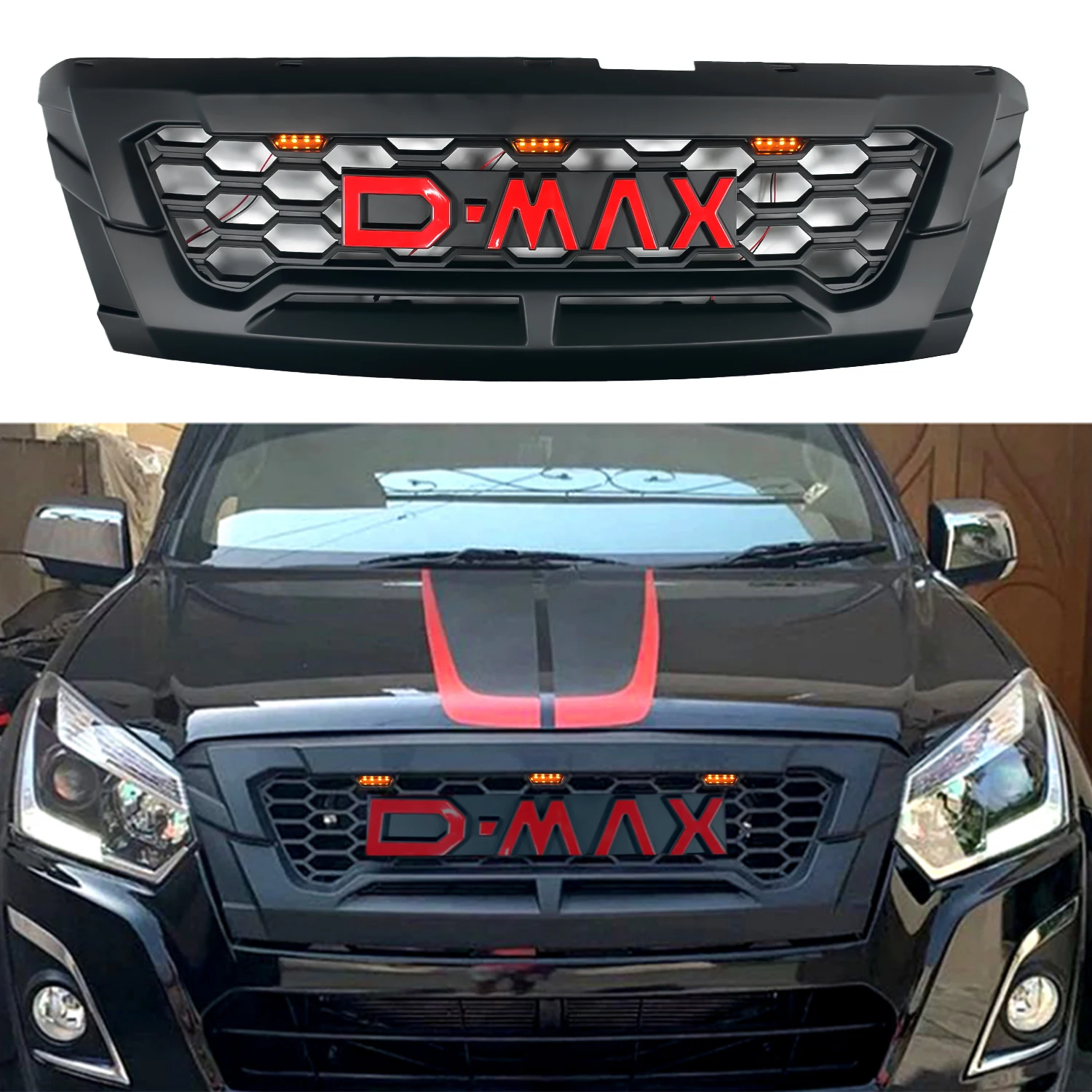 Modified For D MAX Racing Grill For D-MAX DMAX 2016 2017 2018 2019 Front Racing Grills Grille For Trims Front Bumper Grilles