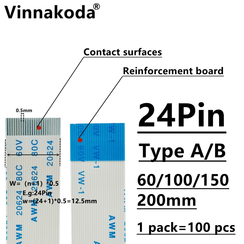 10PCS/100PCS AWM 20624 80C 60V VW-1 FFC-0.5MM-24P TypeA/B 60/100/150/200มม.