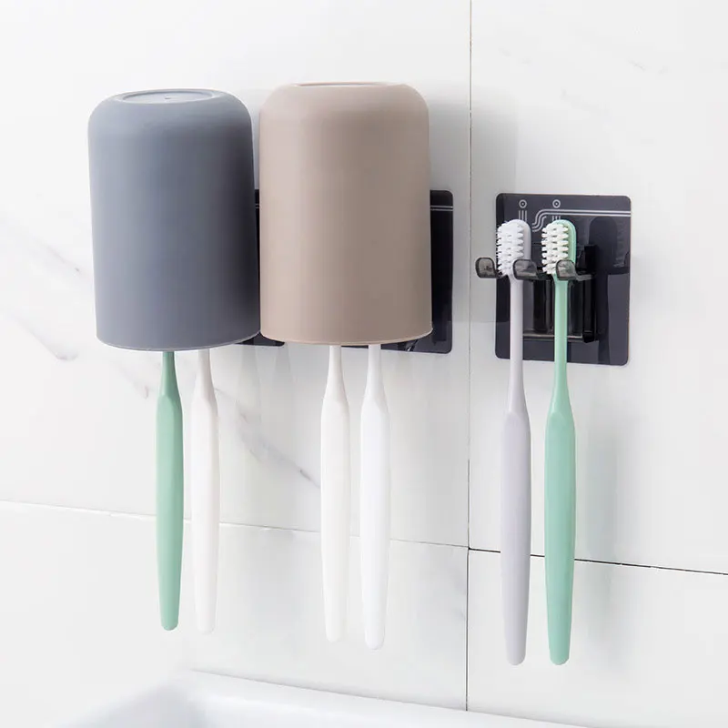 Toothbrush Holder With 300ml Cup Bathroom Organizer Wall Sticker Hanging Brush Bracket Stand Bathroom Accessories