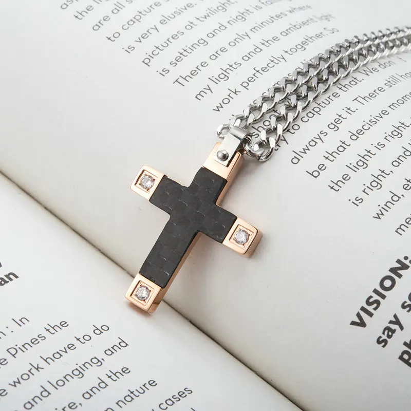 Yoiumit New Men Necklace Stainless Steel Cross Pendant Men's Gold and Black 60cm Chain Jewelry Gifts For Boyfriend