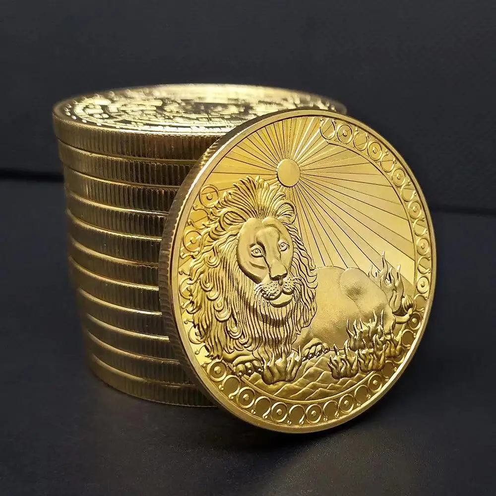 اثني عشر كوكبة زودياك الذهب عملات تذكارية اليورو علم التنجيم ليو التارو أتمنى الشمس الله محظوظ الحب ميداليات #4