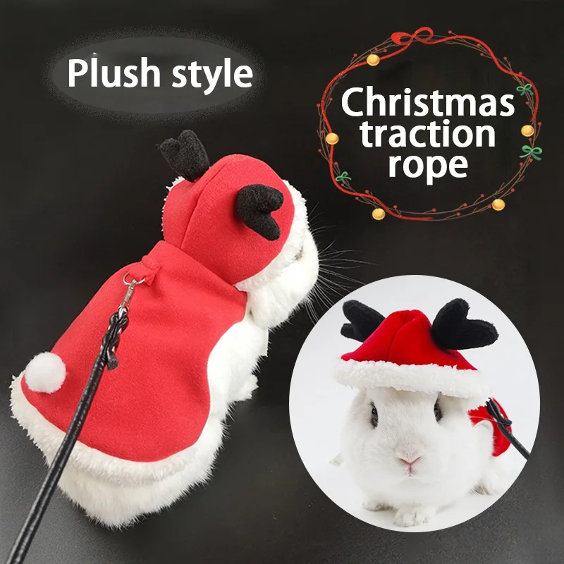 Winter Warm Pet Rabbit Clothes Christmas Small Animal Costume Coat Harness Leash Set For Ferret Bunny Hamster Small Pet Supplies