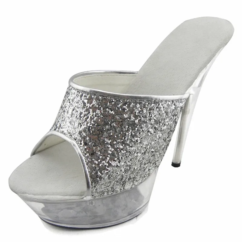 Professional custom 15 ultra high heel sandals, sequined materials banquet wedding stage performance crystal sandals