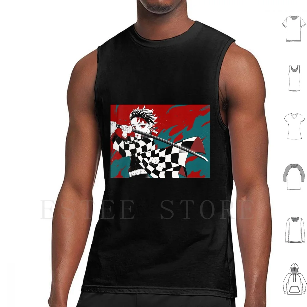 | Demon : Kimetsu No Yaiba Tank Tops Vest Cotton Demon Kimetsu No Yaiba Manga Anime Sword Katana Japan Weeb Ufotable Blade