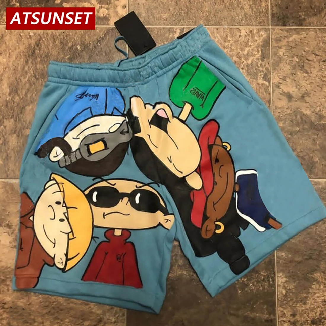 

ATSUNSET 2022 Men's Summer New Hot Casual Shorts Cartoon Print Solid Cotton Clothing Shorts Hawaii Fashion Bottoms