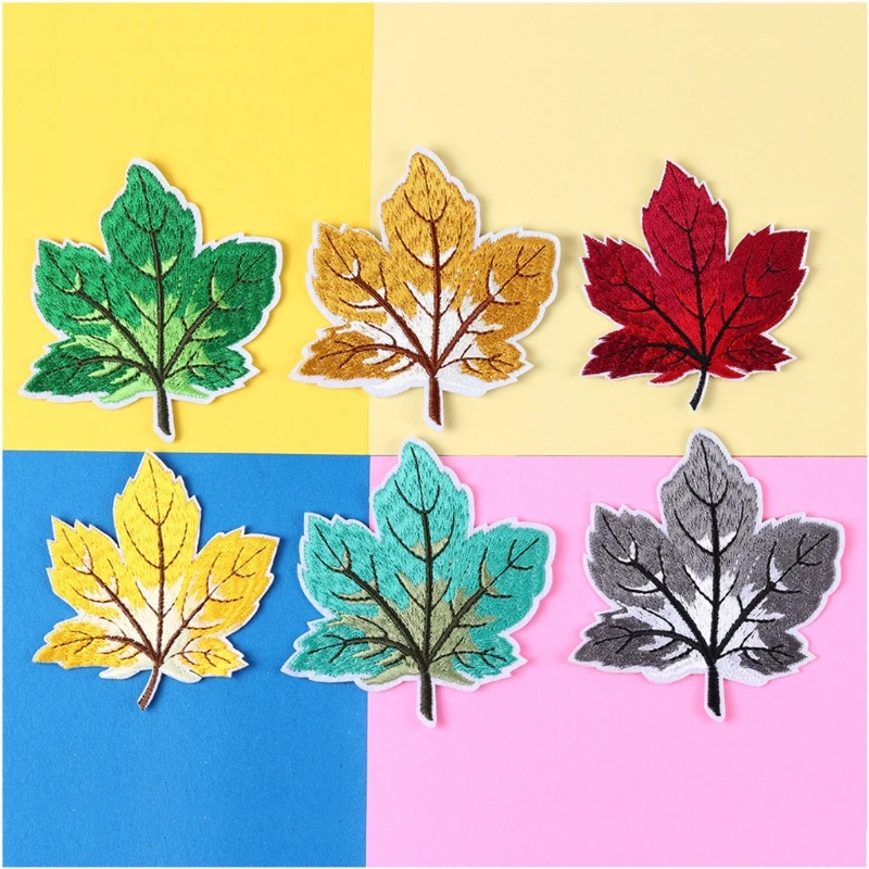 9 Piece Multicolor Maple Leaf Sew/Iron On Appliques Embroidery Patches for Clothing Art Crafts DIY Badge Stickers Decor