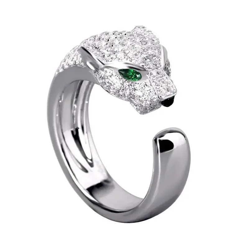 

ZHUMAN New Domineering Leopard Head Ring Platinum-Plated Micro-Inlaid Zircon Open Ring Fashion Exaggerated Jewelry Friend Gift