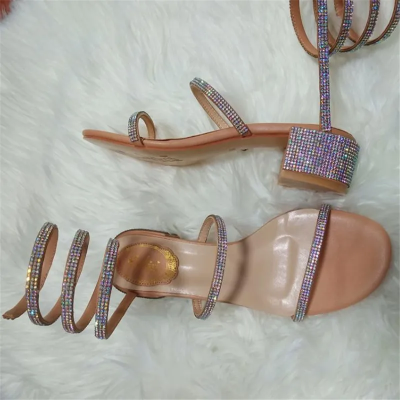 Fashion summer style Thick Heel gladiator sandals women Flat Sandals Snake Punk Rhinestone Women Sandals Wedding shoes