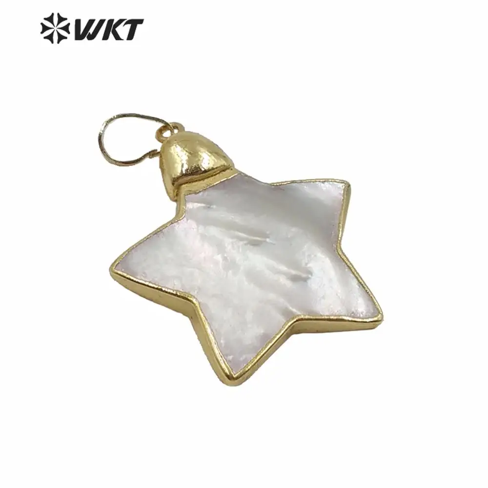 

WT-JP213 New Hot Mother Of Pearl Star Pendant Natural Gold Electroplated White Shell Hand Carved DIY Crafts Accessories