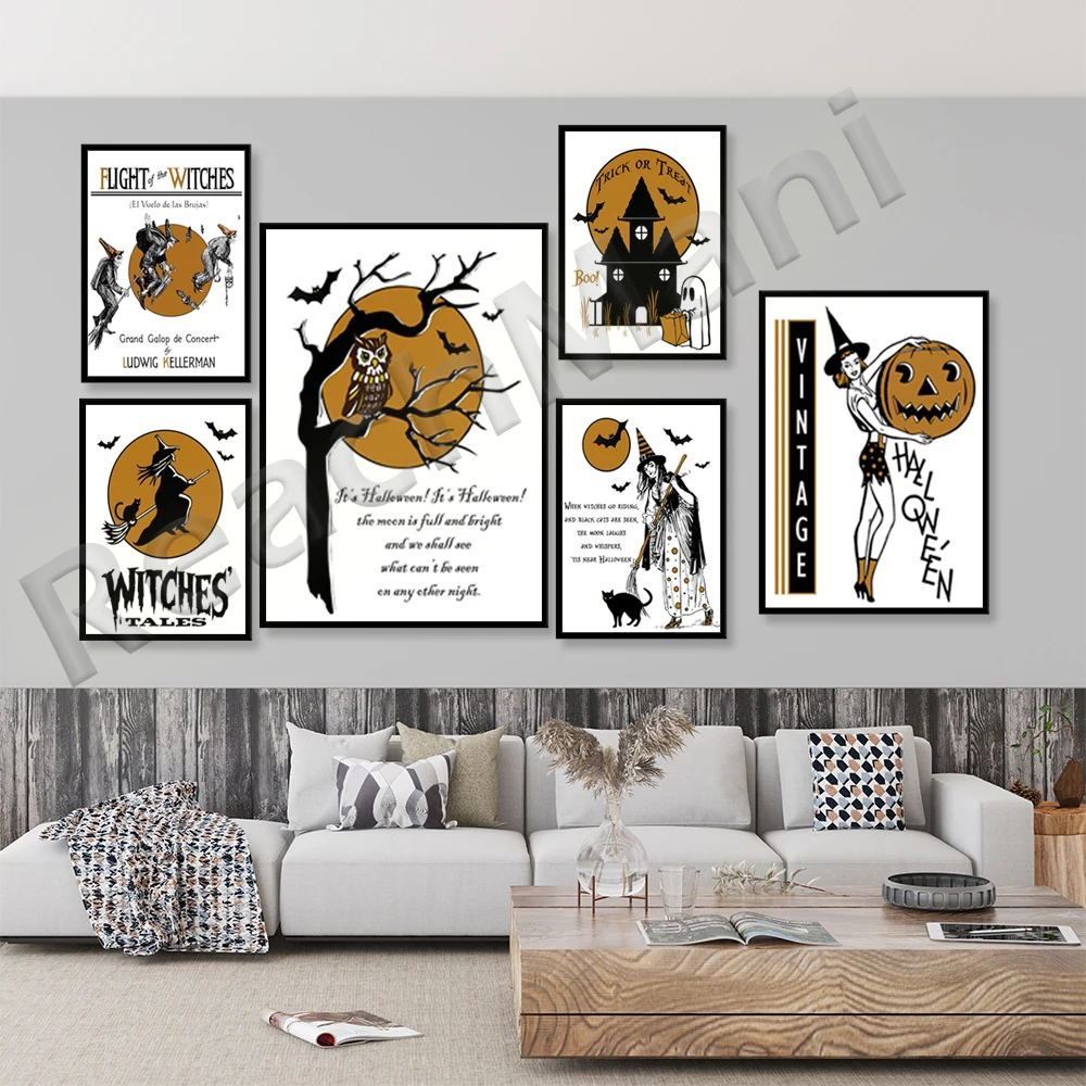 All Hallows' Eve Art Print, Creepy Night Stalker Illustration, Halloween Poster, Spooky Printable Wall Art, Evil Pumpkins