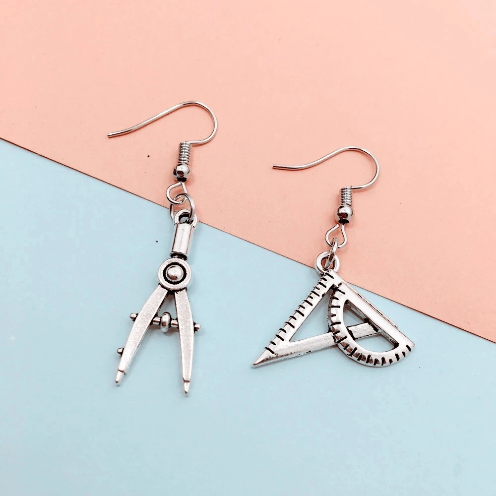 European and American Design Architecture Engineer Creative Compasses Triangle Ruler Earrings Physics Lovers Earrings