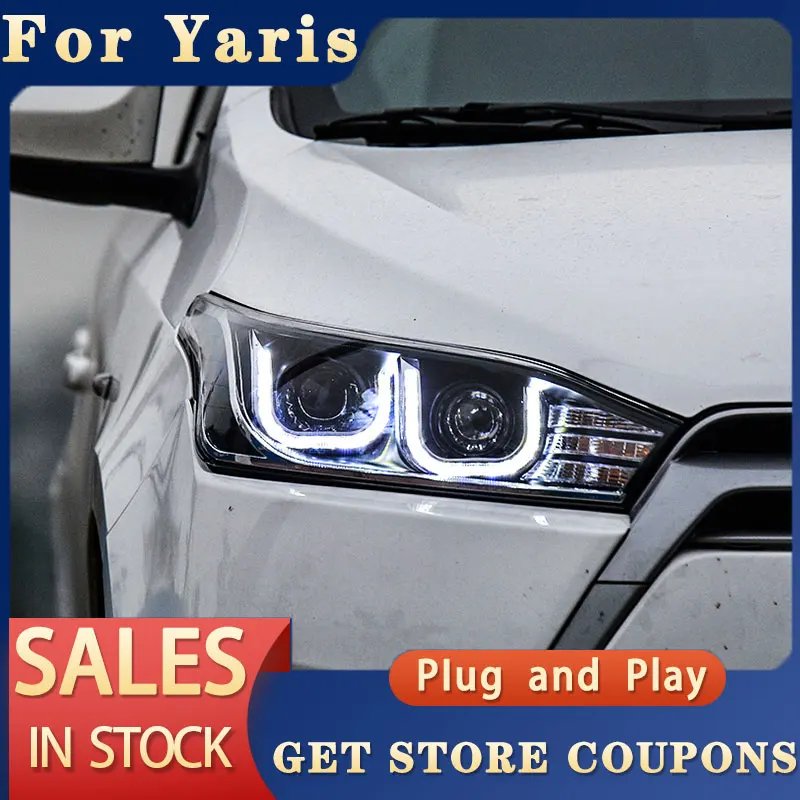 For Toyota Yaris LED Head lights 2013 2014 2015 Yaris Double U LED Headlights DRL Bi Xenon Lens High Low Beam Parking Fog Lamp