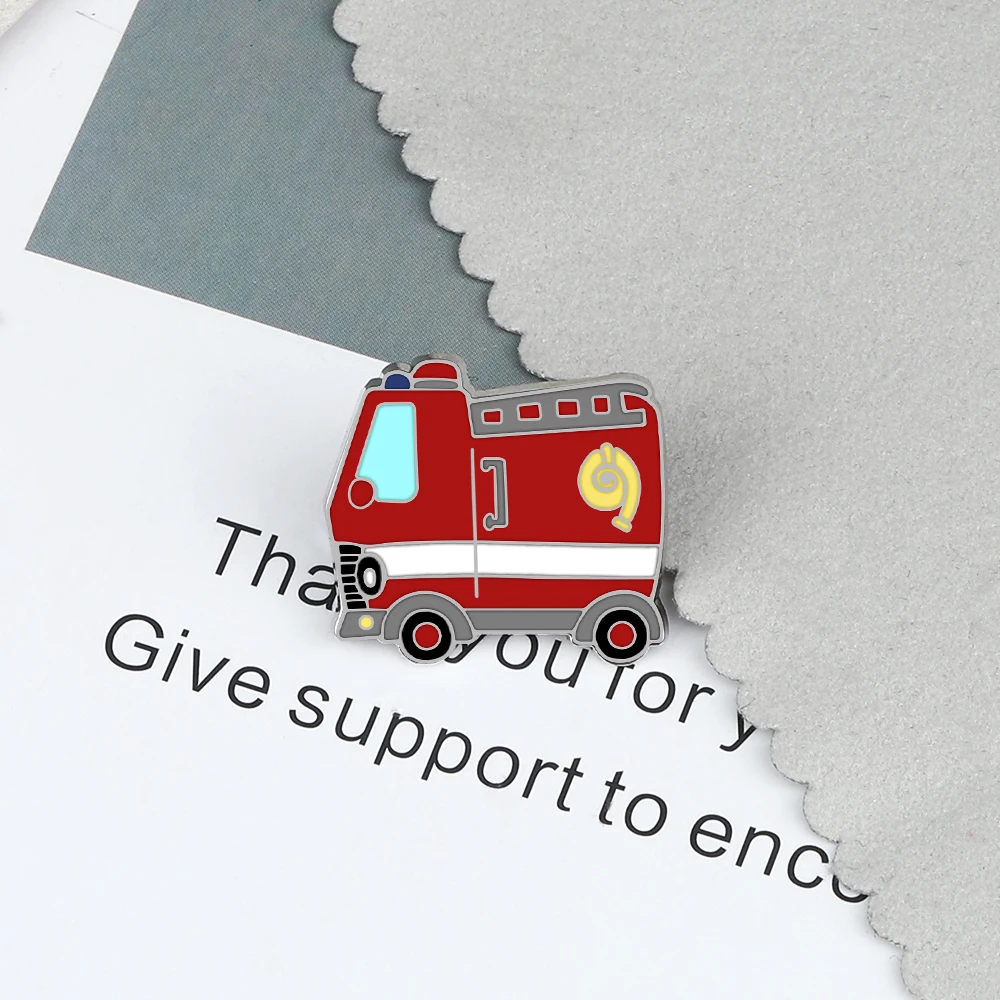 Creative Mini Fire Truck Enamel Pin Kids Cartoon Car Brooch High Quality Lapel Pin Badges Backpack Decoration Jewelry Gift New