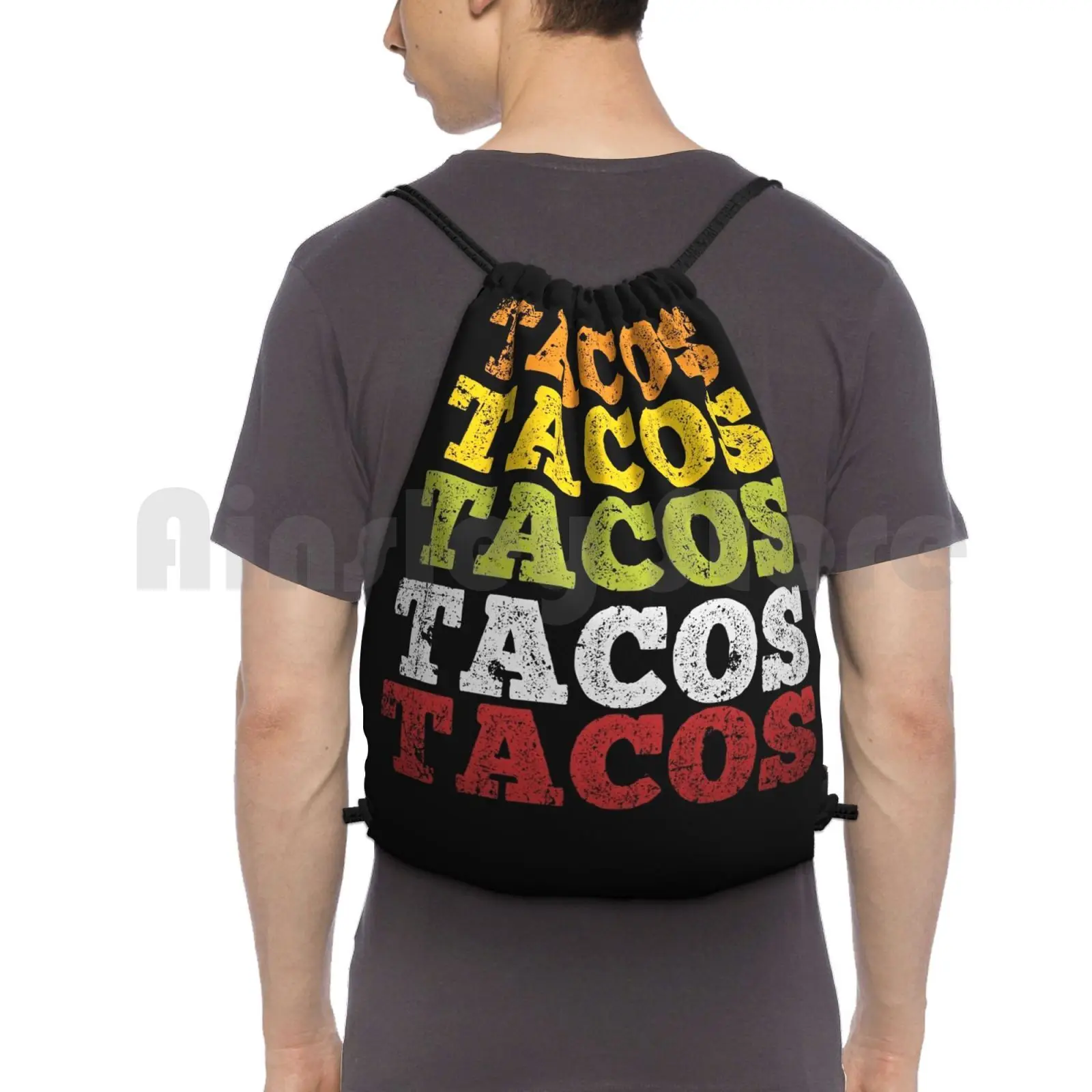 Tacos Tacos Tacos Funny Gift Idea Backpack Drawstring Bag Riding Climbing Gym Bag Taco Tacos Mexican Sharp Delicious Eat