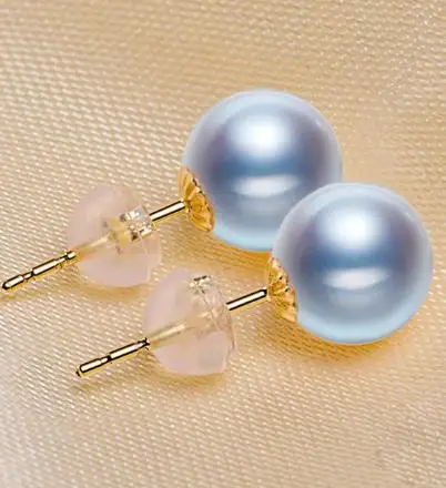 

White 9mm AAA Round Genuine Real Pearls 18k Gold Stud Earring