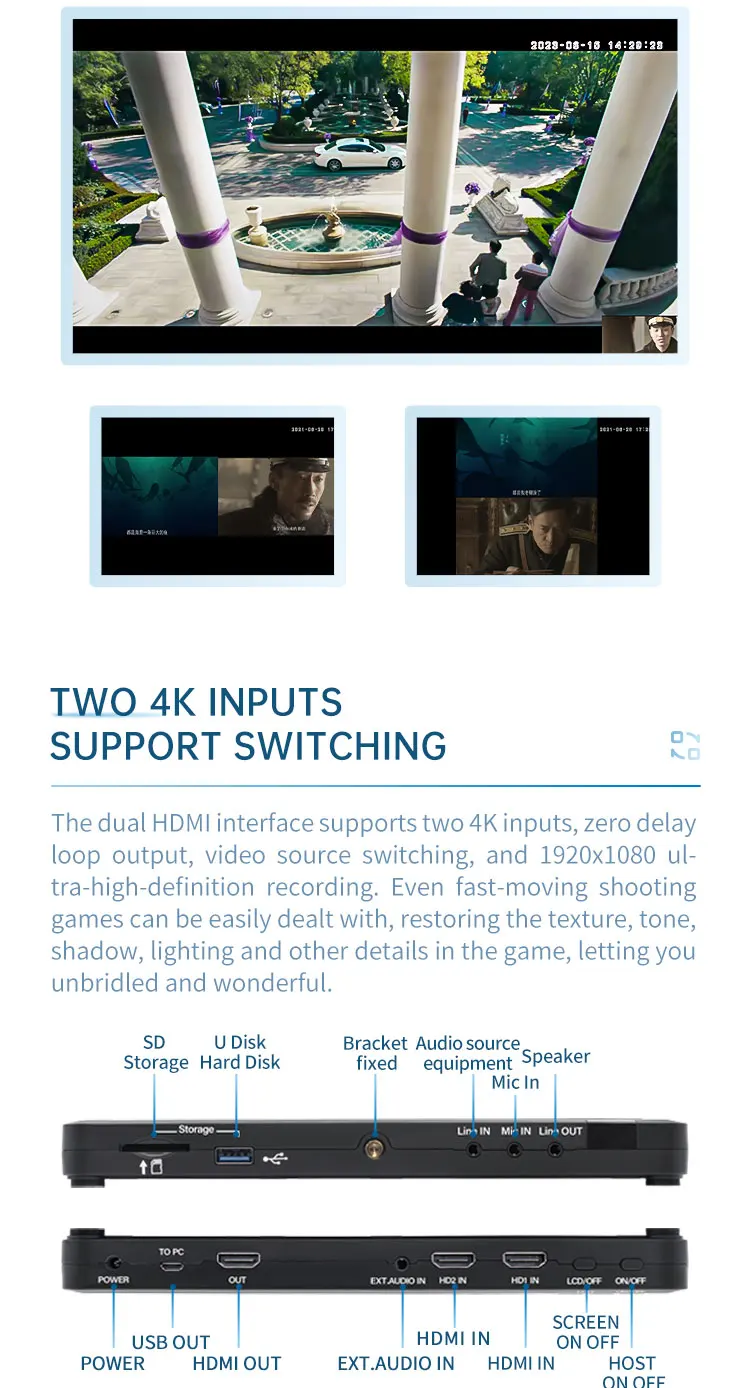UNISHEEN HD Video Capture Box 2 Channel HDMI Picture-in-Picture Video Recorder with Screen MP4 Support SD Card U Disk Storage 10