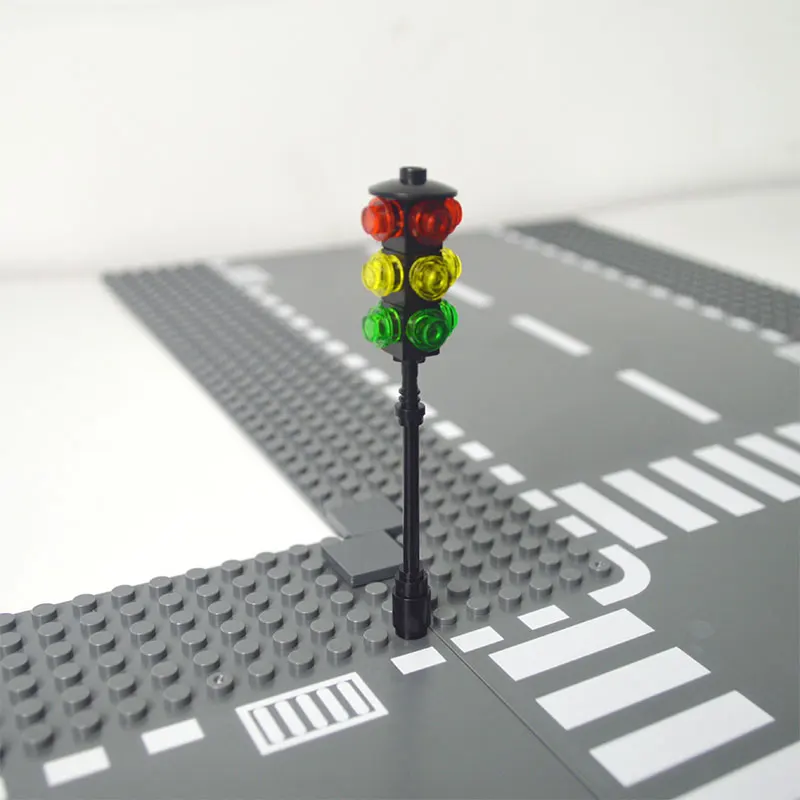 Mini placas de blocos de cidades, sinal luminoso, modelo, trem, trilho, tráfego, barreira, portão, estrada, luzes de tráfego, bloco de construção para crianças