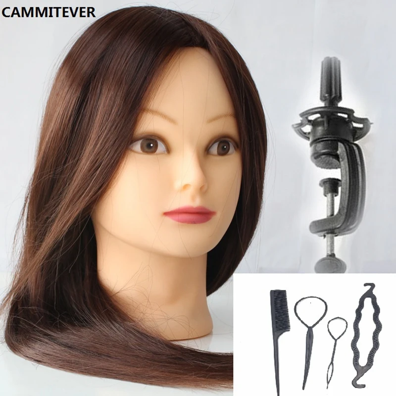 

CAMMITEVER 20 inch Hair Styling Mannequin Head Brown Hair Hairstyle For Hairdresser Dummy Hair Mannequins Training Head