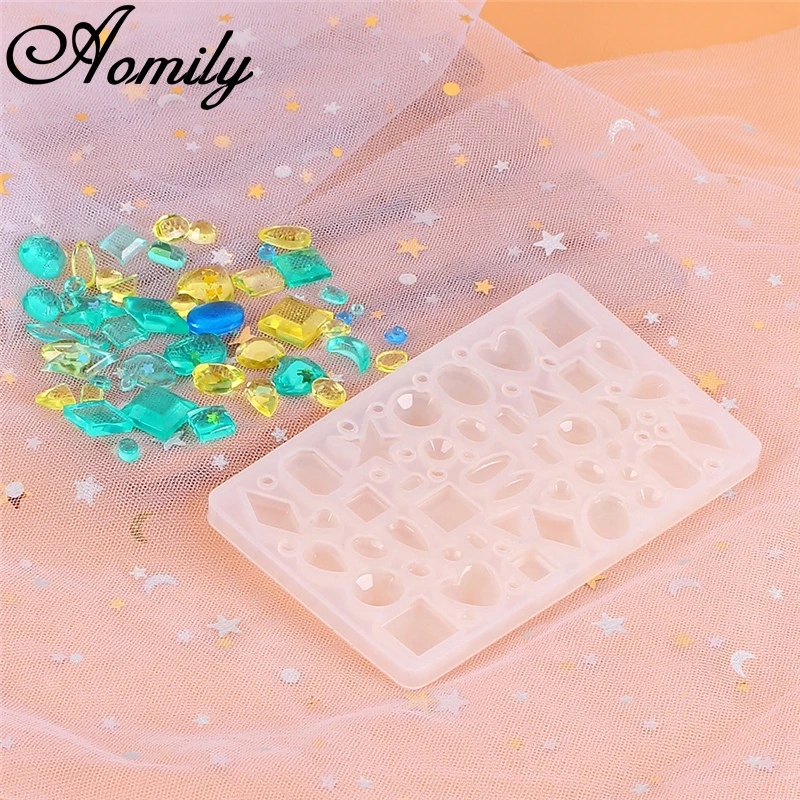 Aomily DIY Silicone Jewelry Mold Necklace Eardrop Gemstones Fondant Cake Chocolate Mould Container Crystal Drop Resin Soap Molds