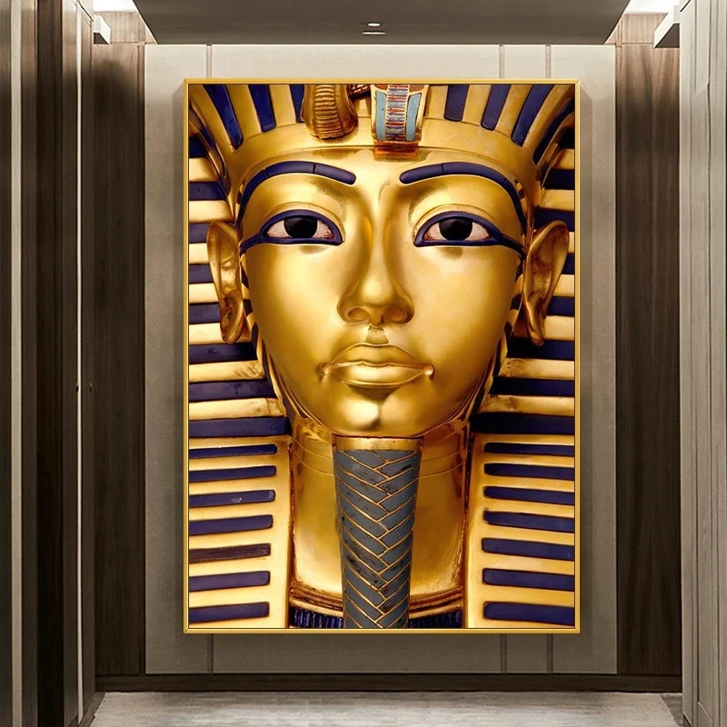 Golden Tutankhamun Ancient Egyptian Pharaoh Canvas Painting Poster Prints Wall Art Picture for Living Room Home Decor Cuadros