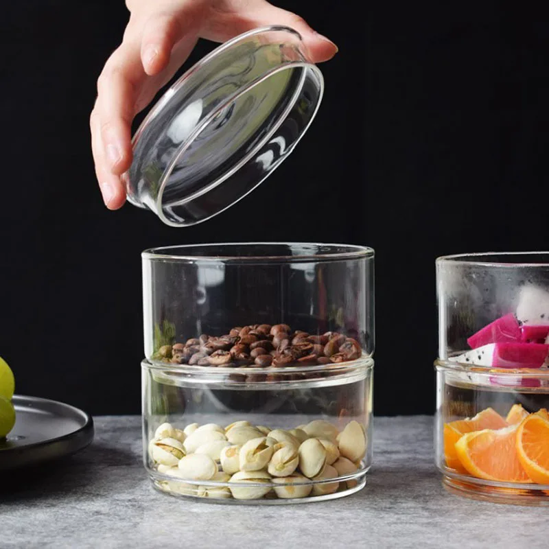 Small Containers with Lids, Glass Jars for Food, Can Overlap, Save Space Fridge Storage, Fruit Salad Fresh Bowl, Kitchen Items