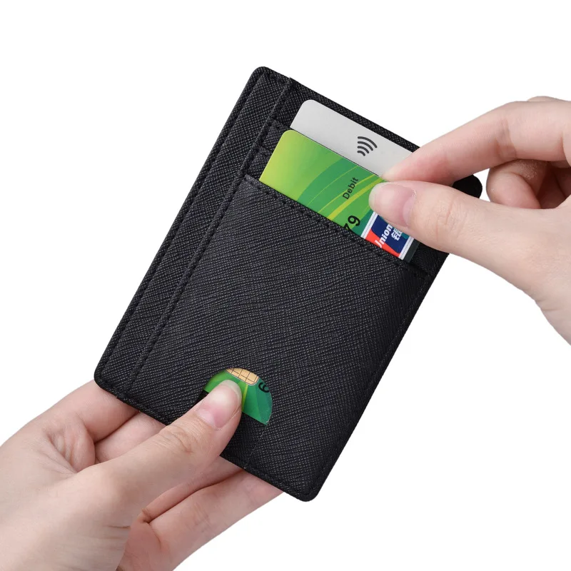 Porte-cartes en cuir véritable pour hommes, porte-cartes de crédit RFID multi-cartes, petite pince Anti-magnétique personnalisée