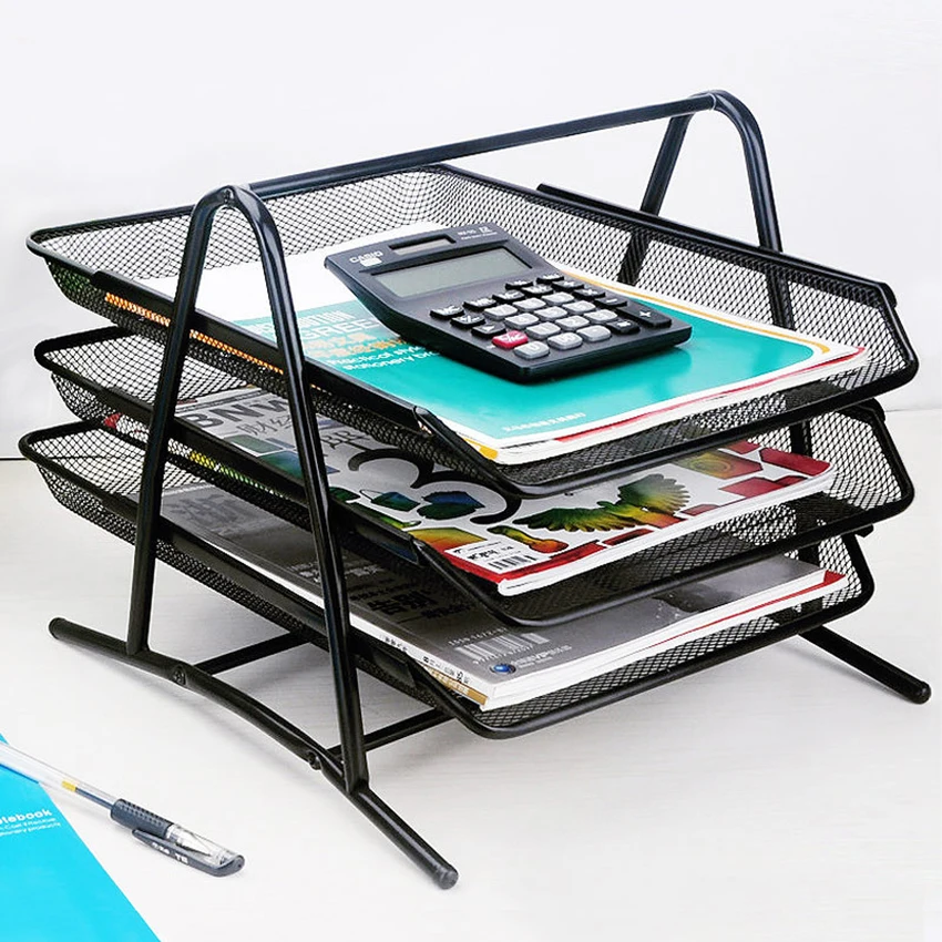 Office A4 Paper Desk Organizer Document File Letter Book Brochure Filling Tray Rack Shelf Carrier Metal Wire Mesh Storage Holder